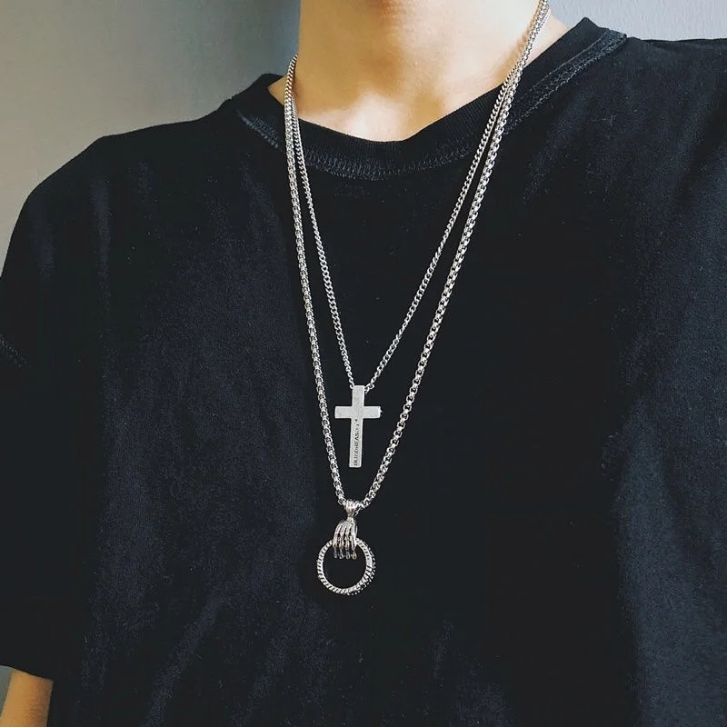 

New Personality Creative Elegant Fashion Neutral Hip Hop Skull Cross Pendant Necklace Men's Women's Long Chain Necklace
