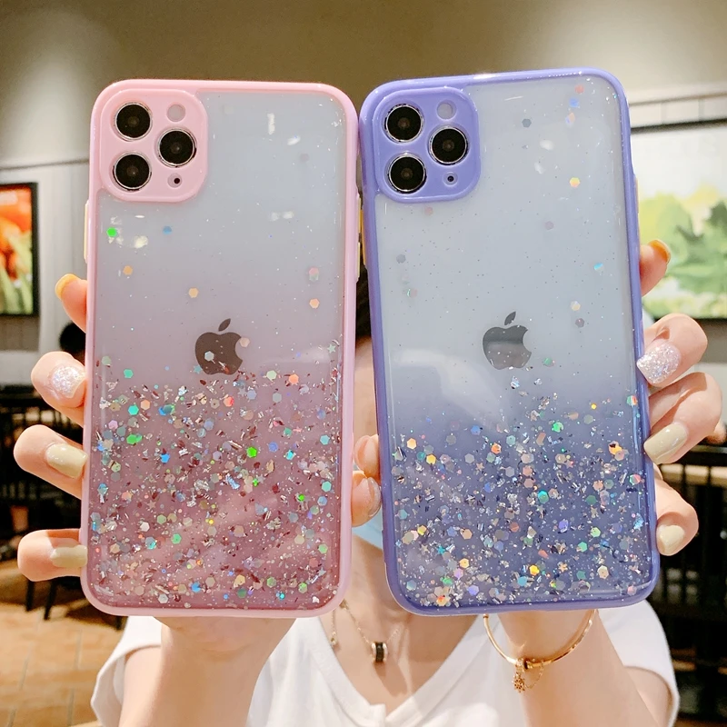 

Luxury Bling Powder Transparent Phone Case For iphone 11 Pro Max XS X XR 7 8 plus SE 2020 Soft Silicone Shockproof Cases Cover