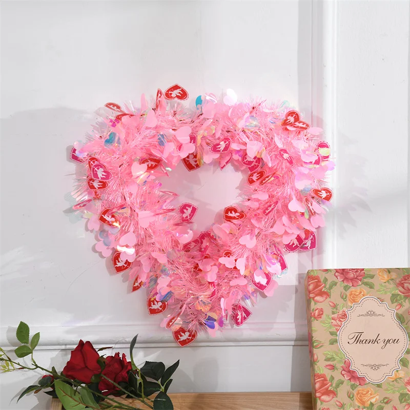 Венки в форме сердца на День святого Валентина красные розовые мишуры венки с