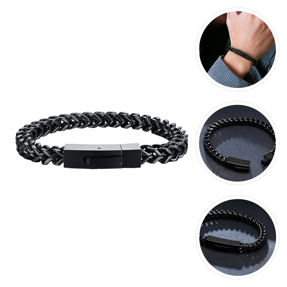 

Charm Bracelets Six Side Mill Fashionable Personality Jewelry Cross 21.5x0.6cm Hand Link Stainless Steel Bangle Black Chain Man