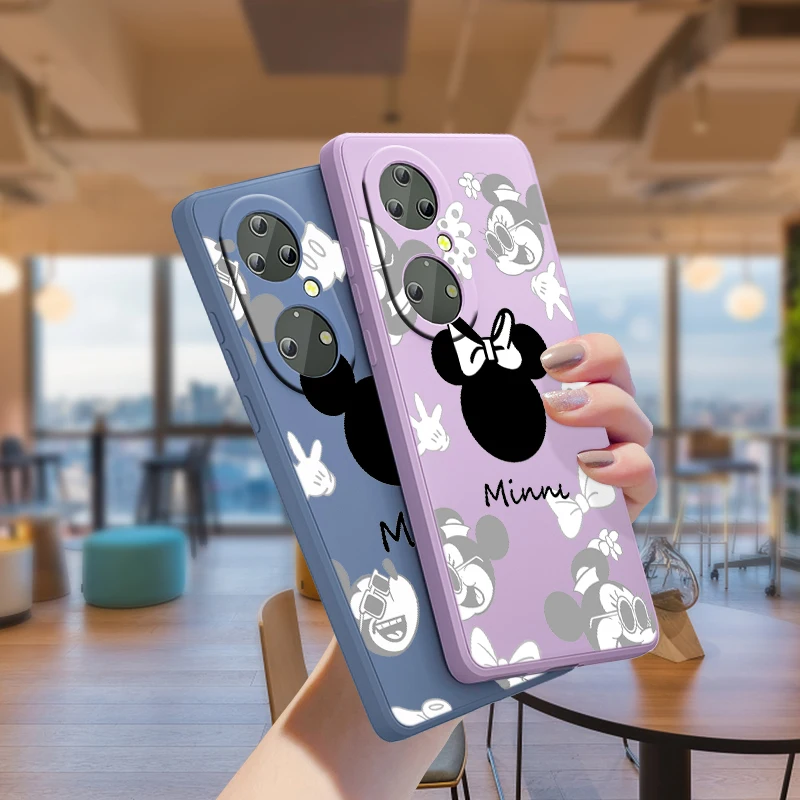 

Mickey Minnie Art Disney For Huawei P50 P40 P30 P20 Pro Lite E Y9S Y9A Y9 Y6 2020 2019 Nova 5T Liquid Silicone Rope Phone Case