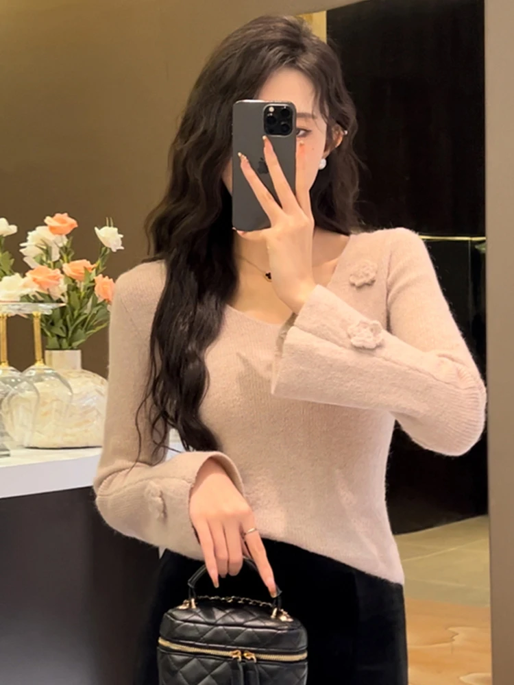 Мягкий клейкий свитер Milk Fufu с v-образным вырезом женский осенне-зимний 2024 новый