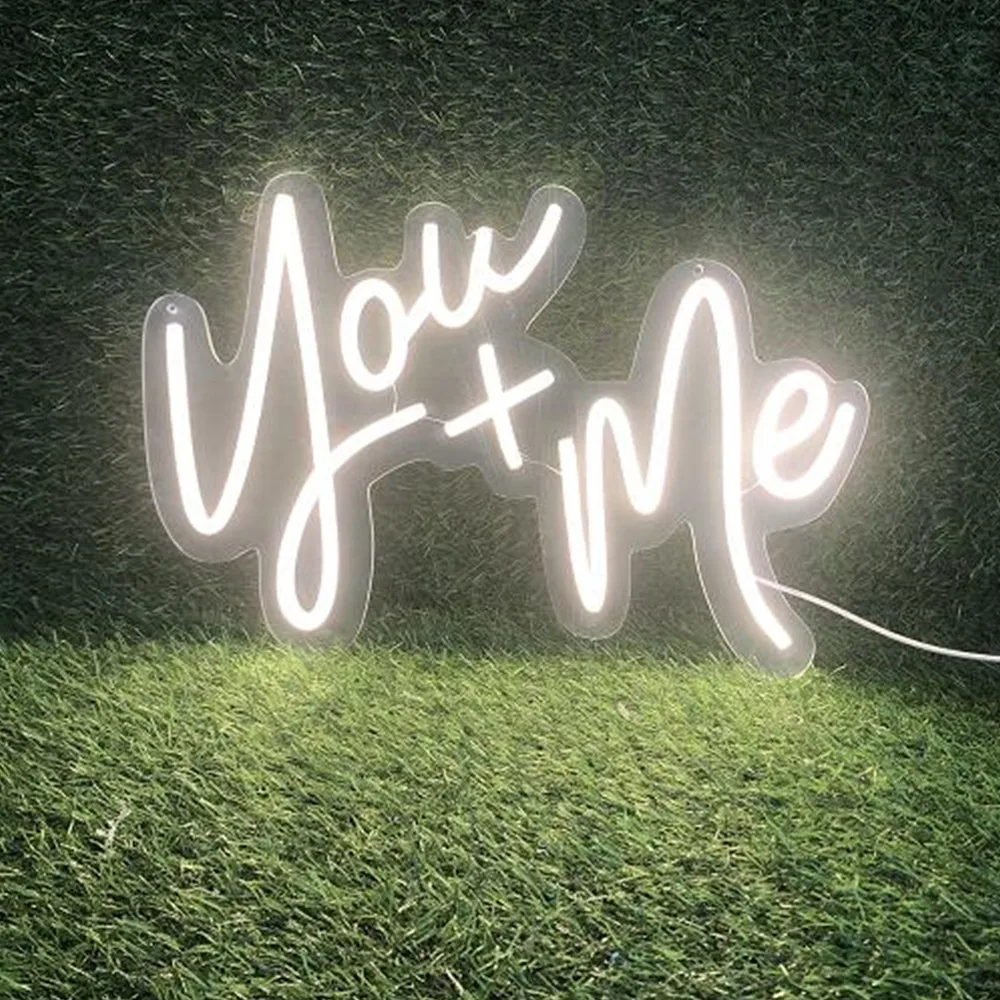 You and Me Neon Sign Light for Wedding Proposal Party Decorations Neon Letters Flex Transparent Acrylic USB Led Lights Neon Sign