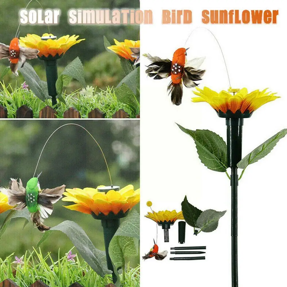 

Garden Decoration Solar Powered Sunflower Dancing Butterflies Humming Flying Farmland Bird Home Yard Outdoor Decoration W9g1