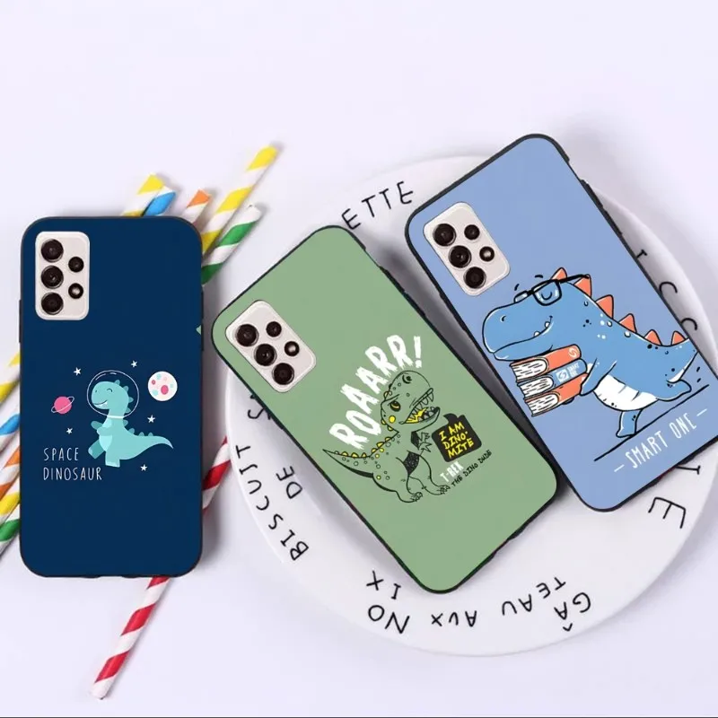 

Cartoon Cute Dinosaur Phone Case for Samsung A91 A81 A73 A72 A71 A30S A20 A12 A13 A52 A53 4G 5G Black Soft Cover Funda Shell