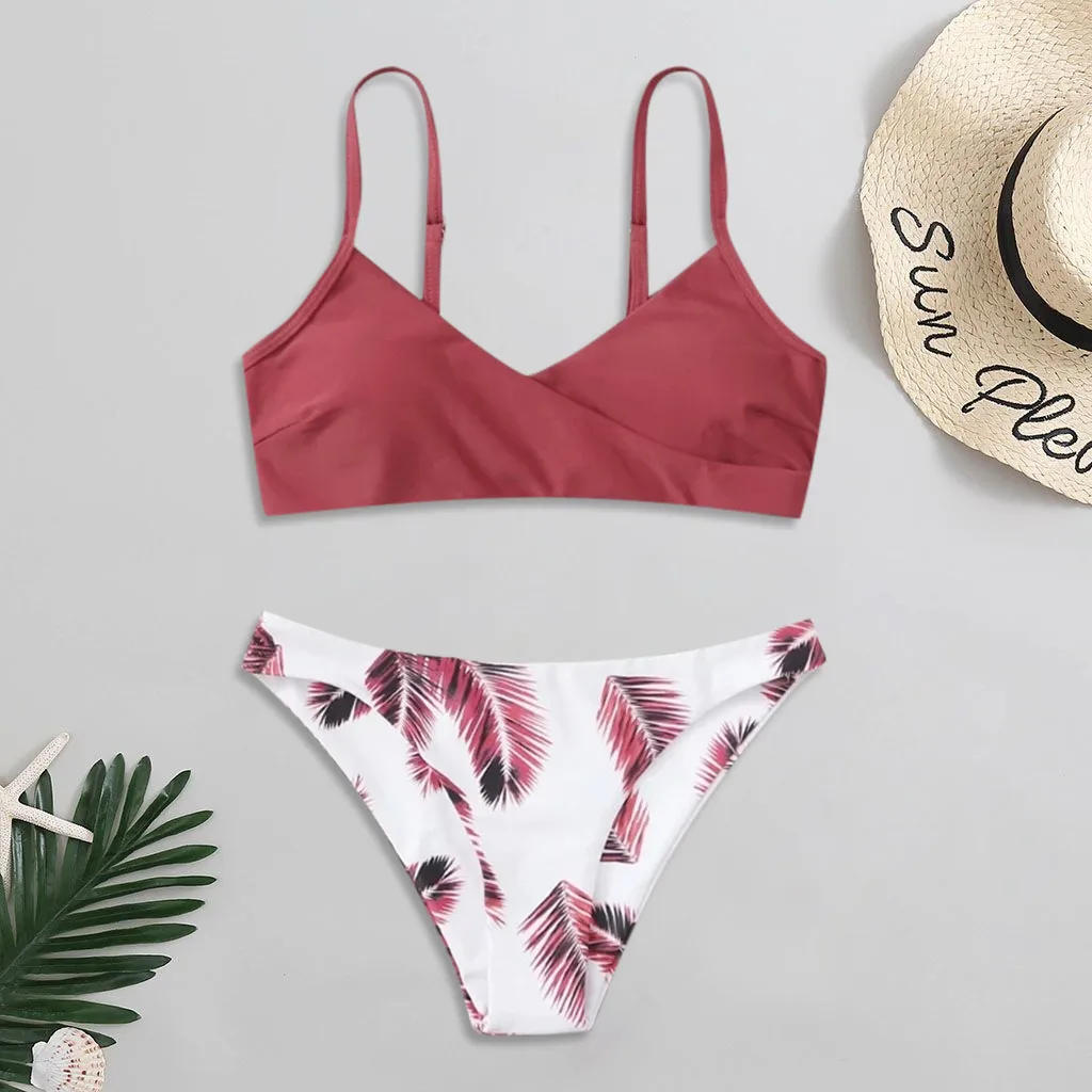 

Sexy Print Bikini Swimwear Brazilian Women Push Up Padded Bandage Solid Swimsuit Summer Female Beachwear Bathing Suit Biquini