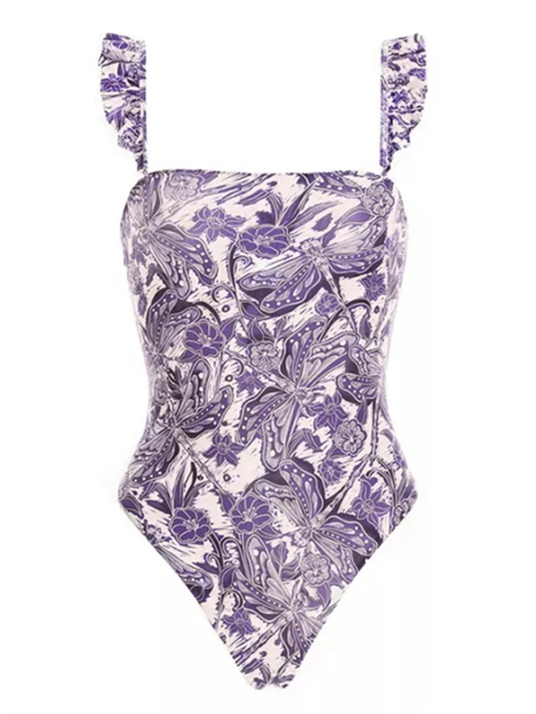 One Piece Swimsuit 2022 New Print Ruffle Sling Swimwear Woman Bodysuit Sexy Monokini Summer Beach Cover Up Bathing Suit Female