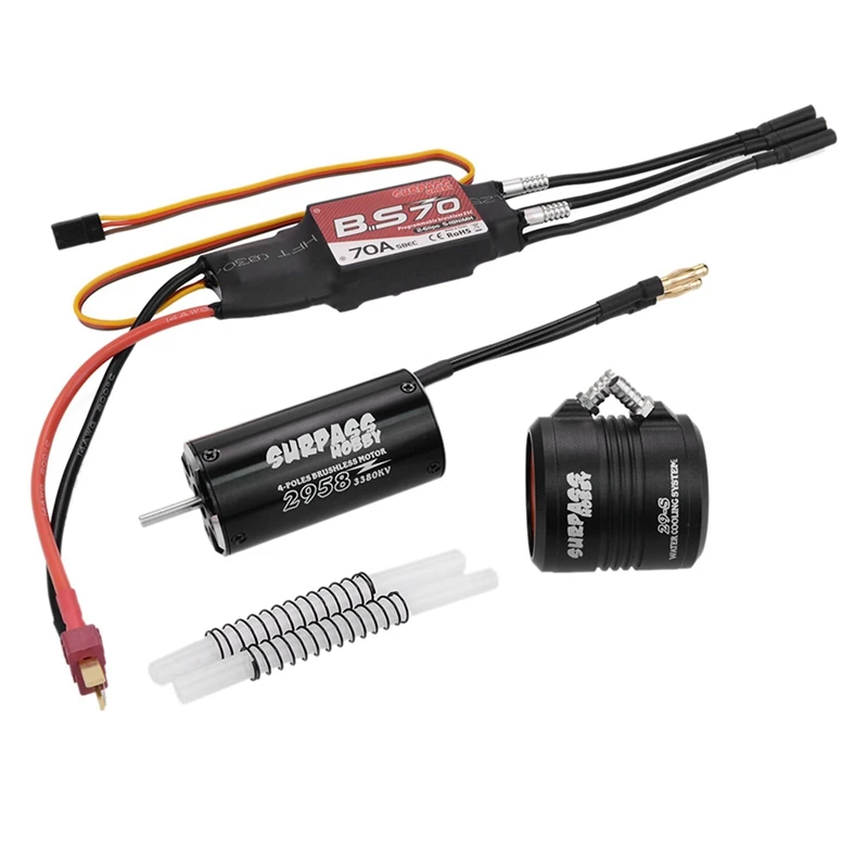 

SURPASS HOBBY RC Boat Parts 2958 3380KV Brushless Motor Waterproof 70A ESC Water Cooling Jacket for RC Boat Motor