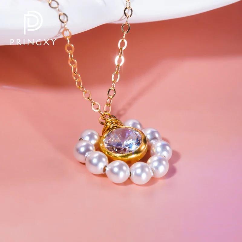 

PRINGXY 925 Sterling Silver Pendant Pearl Sun Flower Diamond Necklace Simple Stylish Women Jewelry for Birthday Gifts