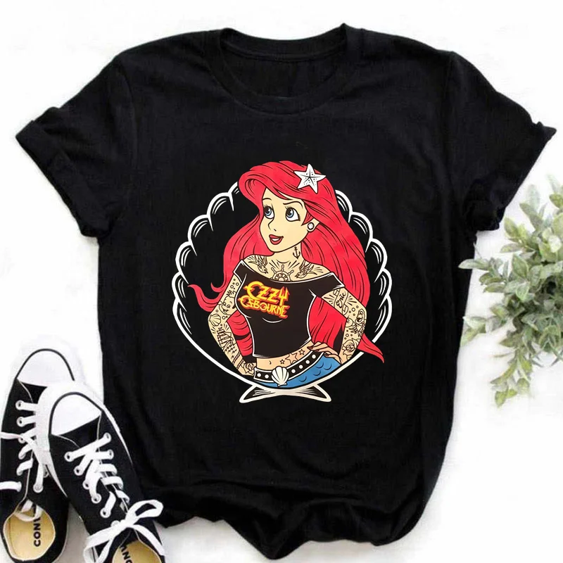 Женская футболка с принтом Принцессы Диснея панк Эльзы Анны Повседневная