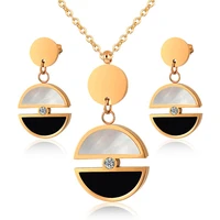 gd luxury korean minimalism round black white shell titanium steel earringsnecklace set for women goldsilver color non fading