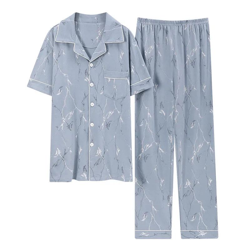 2022 High Quality 100% Cotton Spring Summer Mens Pajamas Set 2 Piece Set Pyjamas Sleepwear Soft Comfortable PJ Set For Men