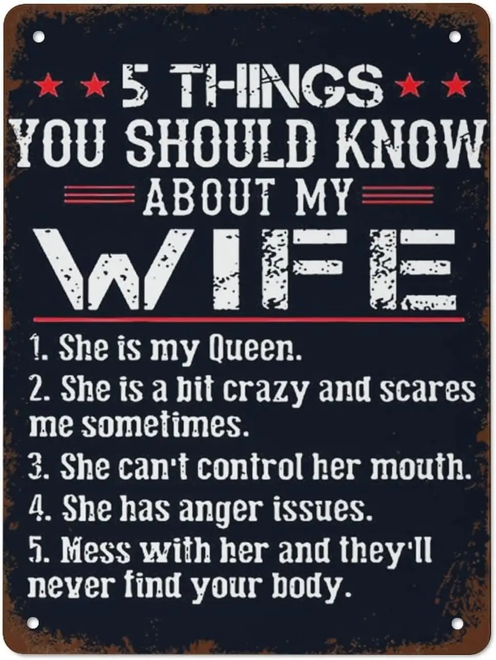 Vntge Tn Sgn 5thngs You Should Know bout My Wfe Metl Плакат Ретро Plque Wll Декор Gft For Grden Men Cve Grge Clssroom Lbrry Lvn