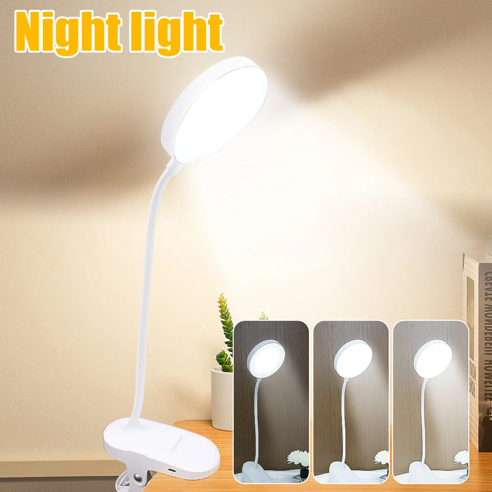 

Lamps Flexible Read Light Bedside Eye Brightness Work Dimming With Protection Night Table 360° 3 Clip Study Rechargeable