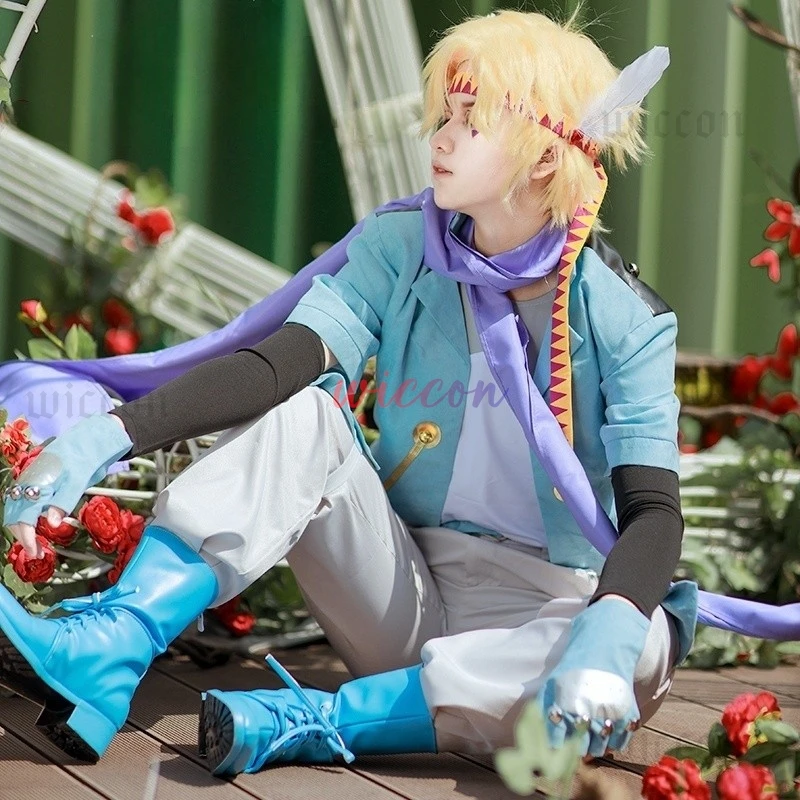 Игра Battle Tendency Caesar Anthonio Zeppeli Косплей Костюм Пальто Брюки Обувь Парик Хэллоуин