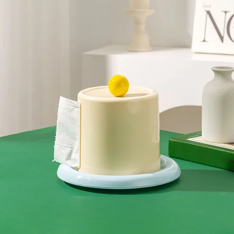 Creamy Style Tissue Box Holder Creative Roll Paper Dispenser for Living Room Coffee Table Desktop Bathroom Storage Organizer