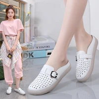 summer womens sandals hollow slip on slippers breathable jelly casual flat shoes fashion walking style shoes leather women shoe