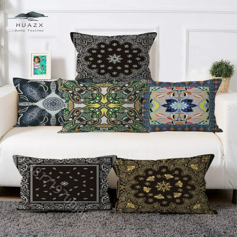 

Paisley Square Scarf Pattern Pillow Case Peach Skin Cushion Cover Backrest Chair Pillowcase Pillowcases Decorative Sofa Cushions