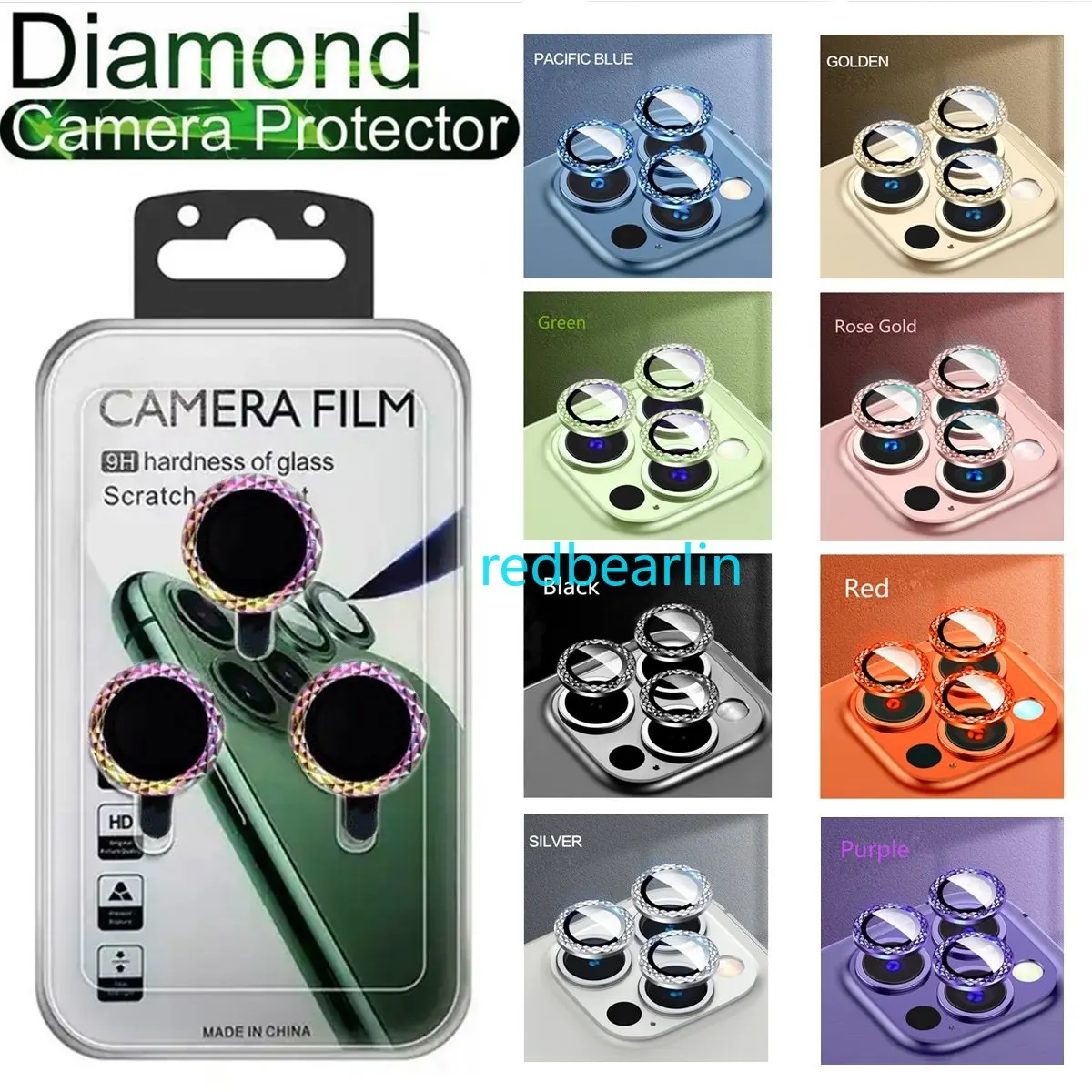 100set Luxury Diamond Camera Lens Protector on For iPhone 11 12 13 mini 14 pro max Back Camera Glass Protect Sticker Cap