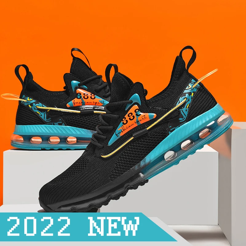 Full Air Cushion Sneakers for Men Large Size 39-48 Mesh Running Sports Shoes Comfortable Lace-up Tenis Masculino Free Shipping