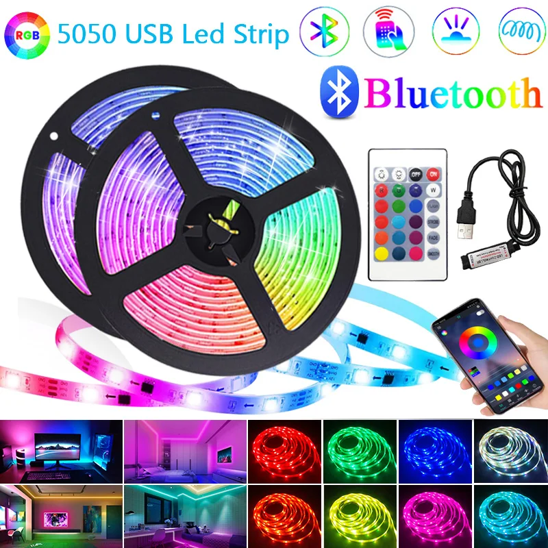 Bluetooth USB Светодиодная лента RGB 5050 2835 SMD 5 В светодиодсветильник лампа s гибкая 1-30 м