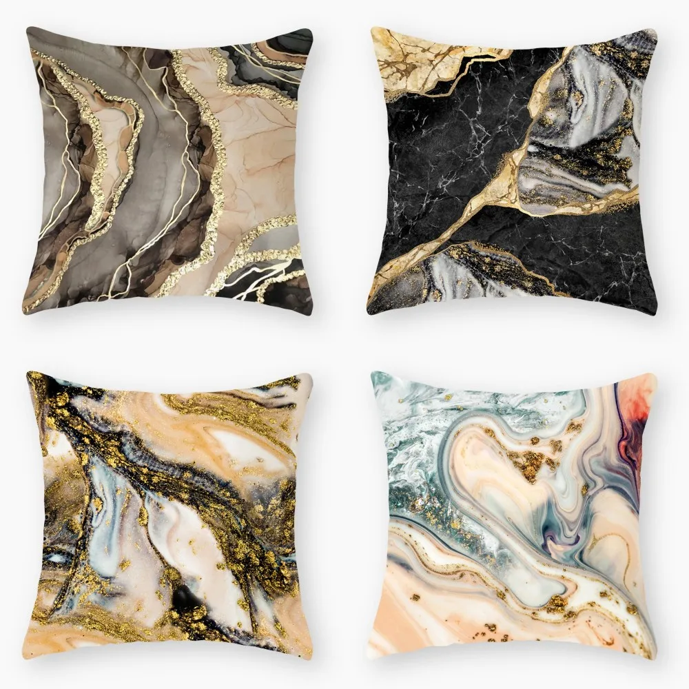 

Marble Throw Pillow Cover Square Hot Stamping Stone Pattern Linen Pillowcase Soft Chair Cushion Home Living Room Sofa Pillowslip