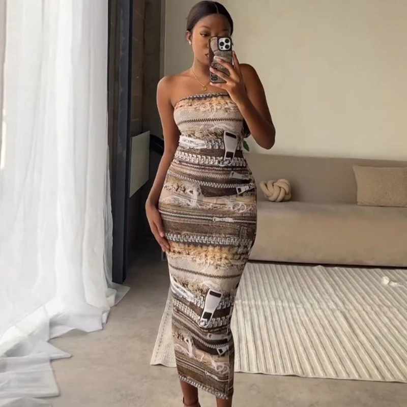 

Женское пляжное платье-карандаш, облегающее платье из полиэстера с ковбойским принтом на молнии, без бретелек, лето 2023