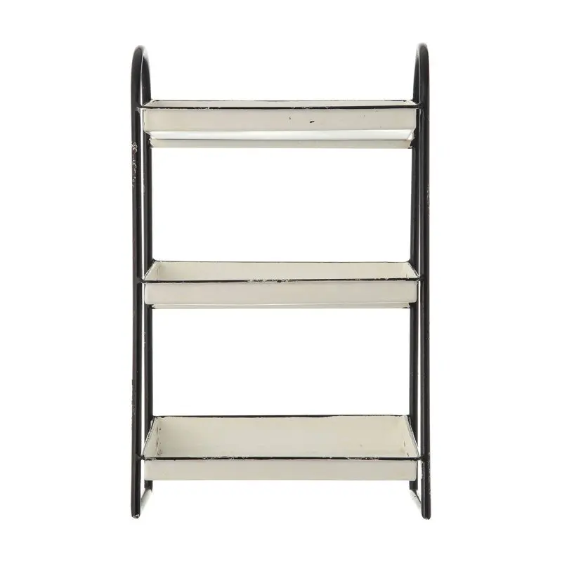 

Heavily Distressed White 3-Tier Metal Tray with Black Frame and Rim