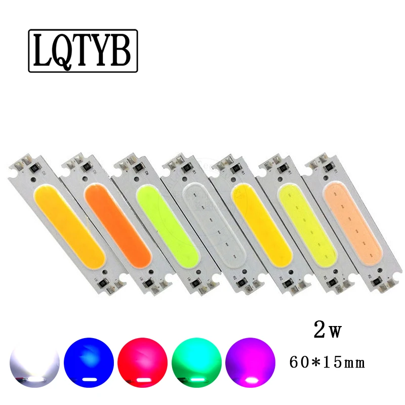 

5pcs High power COB light strip 12V 2W LED60x15mm light source module red blue green purple pink white orange light