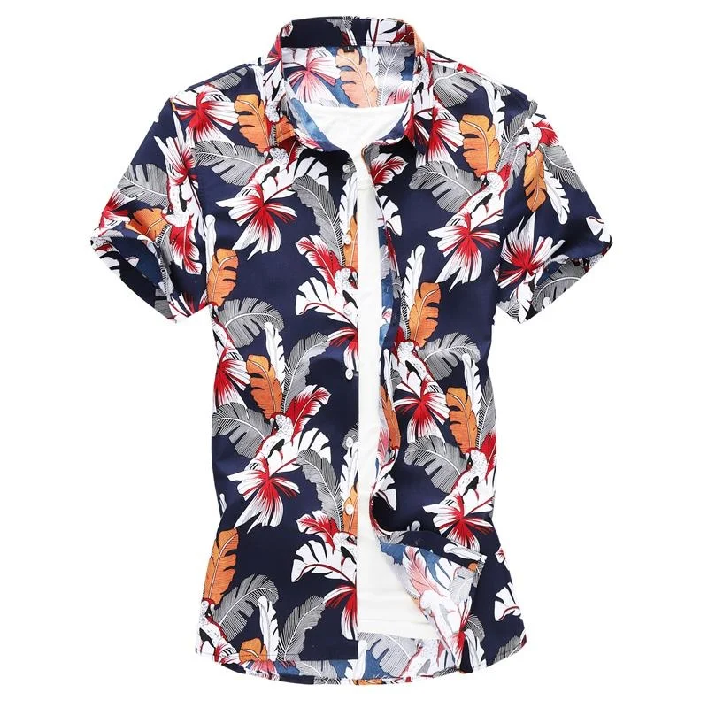 Shirt Men Clothing Short Sleeve mens Shirts Camisa Masculina Summer Hawaii Casual Male Flower Printed 7XL