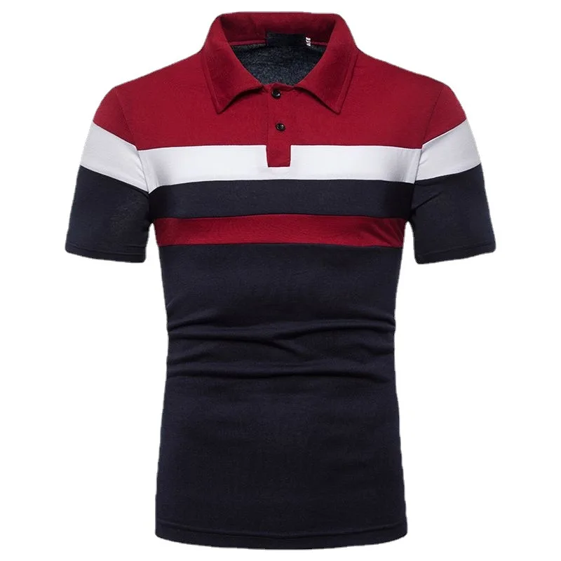 

2022 Men's Fashion Stitching Polo Shirt Youth Color Matching Casual Short Sleeve Lapel European Size Polo Shirt