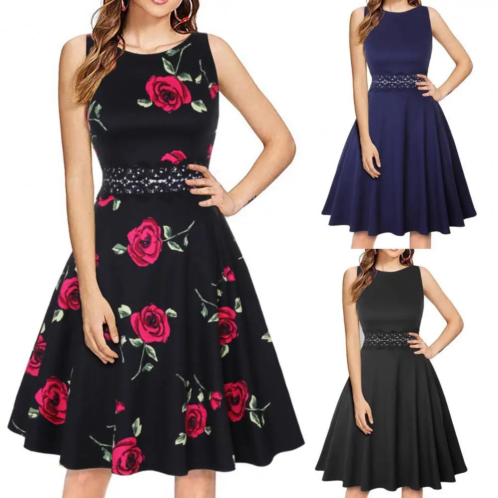 

Summer Dress Embroidery Sleeveless Mini Dress Ladies Dress Solid Color Vintage Women Dress for Dating