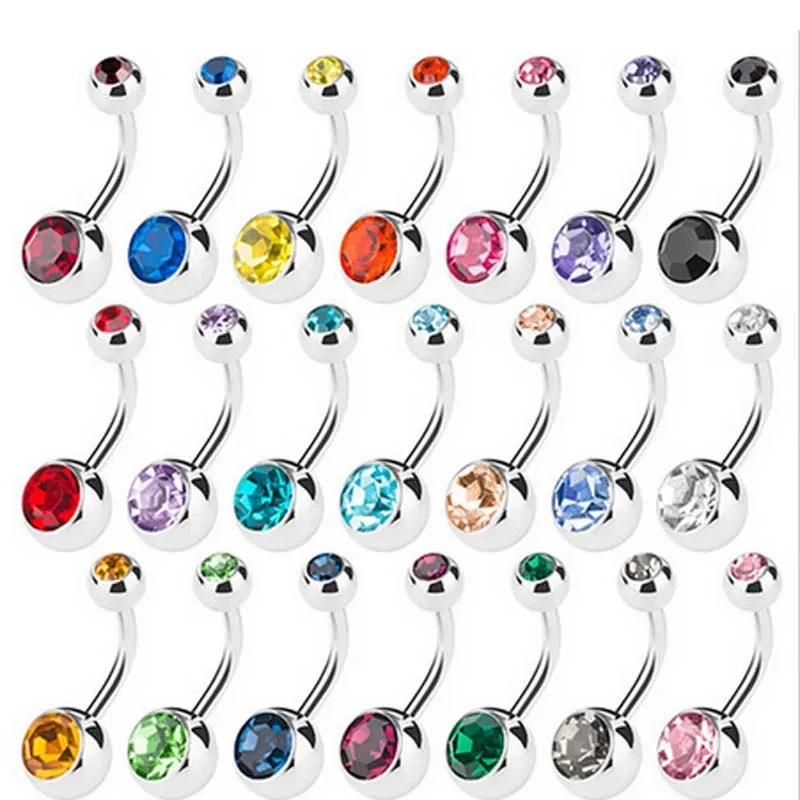 1pcs Crystal Stainless Steel Belly Bar Ring Chic Double Gem Belly Body Jewelry Piercing Unisex Wholesale Bulk