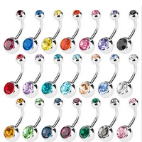 1pcs crystal stainless steel belly bar ring chic double gem belly body jewelry piercing unisex wholesale bulk