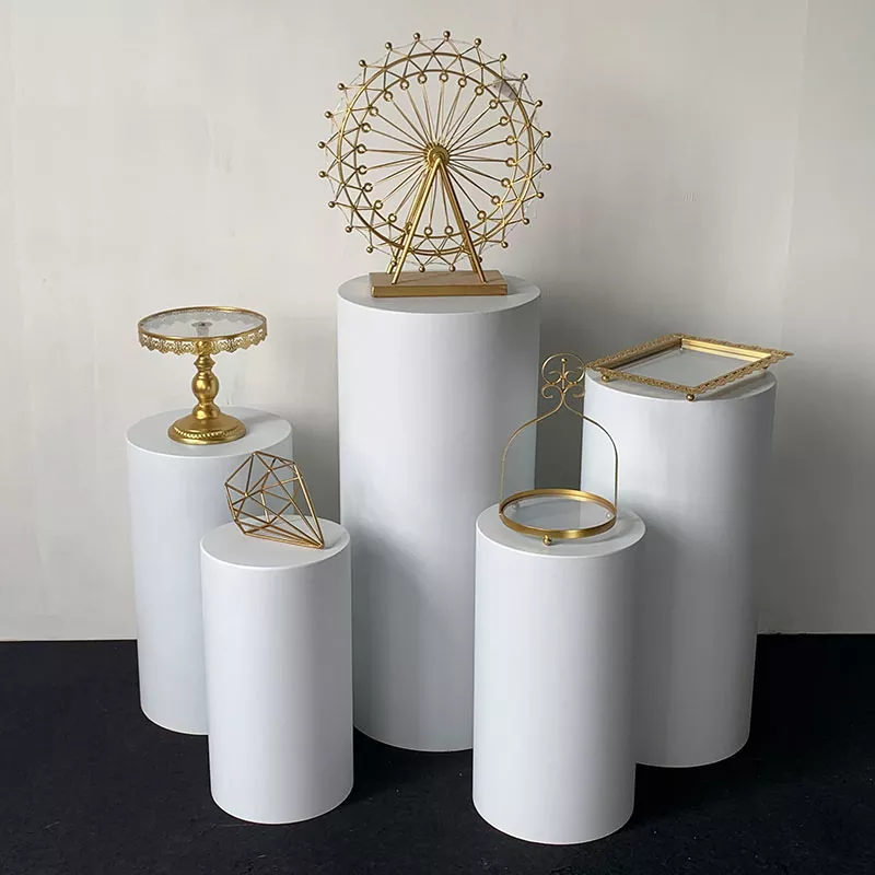 Hot 3/5pcs Round Cylinder Pedestal Display White Gold Art Decor Cake Rack Plinths Pillars for DIY Wedding Decorations Holiday