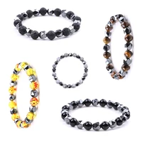 wristbands 8mm bead handmade stretchable black iron ore natural stone bangle tiger eye stone bracelets beaded bracelet