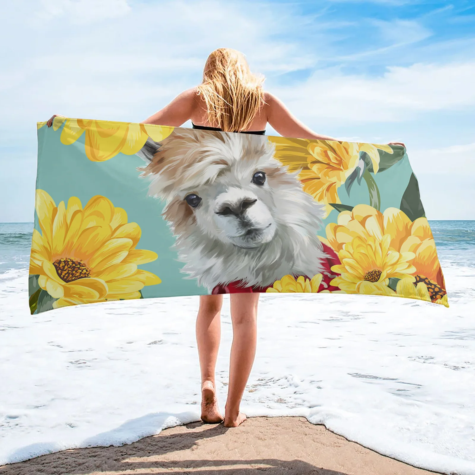 

Daisy Alpaca Cute Modern Household Bath Towel Quick Dry Fitness Spa Towel Stylish Microfiber Beach Towel Home Decor Women Kids