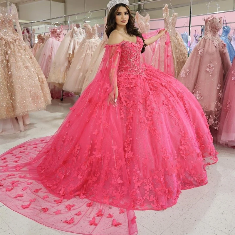 

ANGELSBRIDEP бальное платье Quinceanera с накидкой кафтан 3D Бабочка Бисер Кружева аппликация длинное милое платье 16 Vestidos