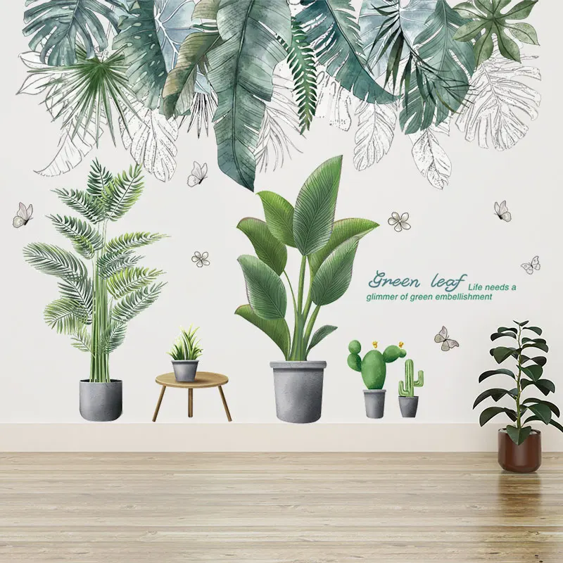 

[shijuekongjian] Potted Plants Wall Sticker DIY Tropical Leaves Wall Decals for Living Room Kids Bedroom Nursery Home Decoration