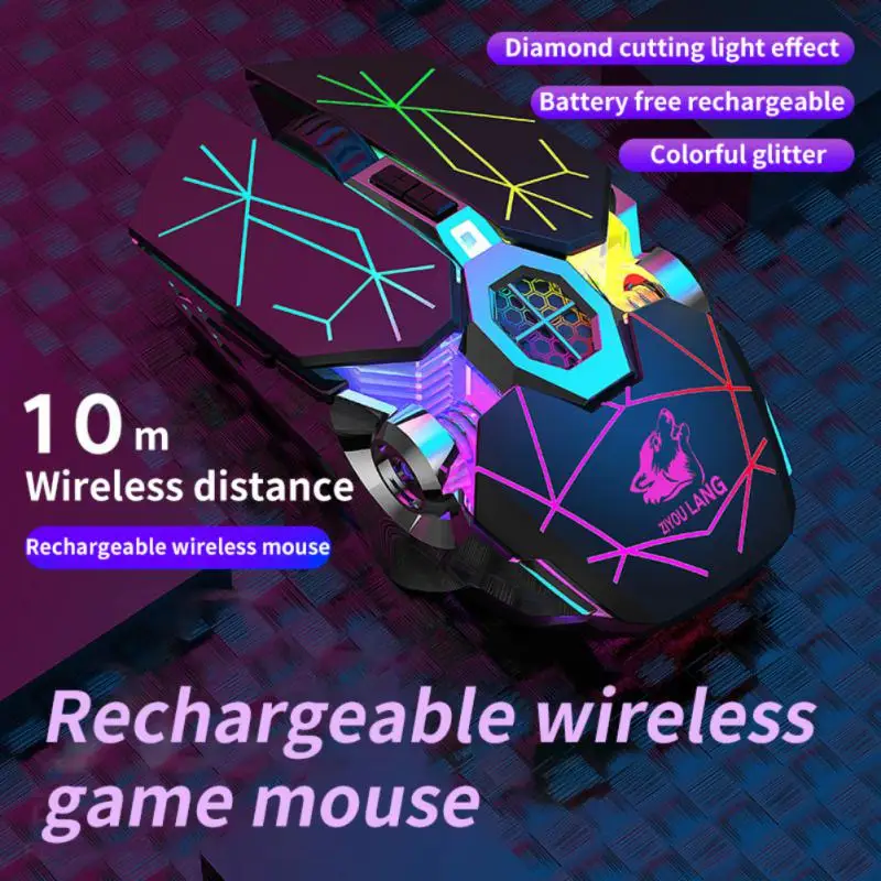 

Wireless Charging Game Mouse 2400DPI Free Wolf X13 Luminous Mechanical Mouse Color LED Backlit Silent Mice For PC Laptop