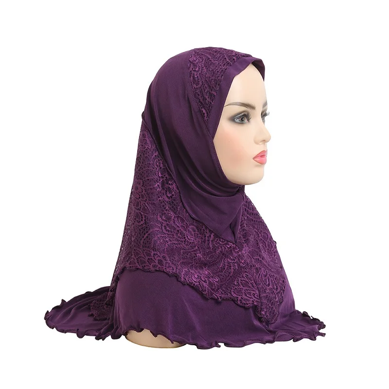 2023 New Arrivals Women Crystal Hemp Turban Hats Lace Splicing Muslim Head Wrap 70*60CM Fashion Scarves Hijab