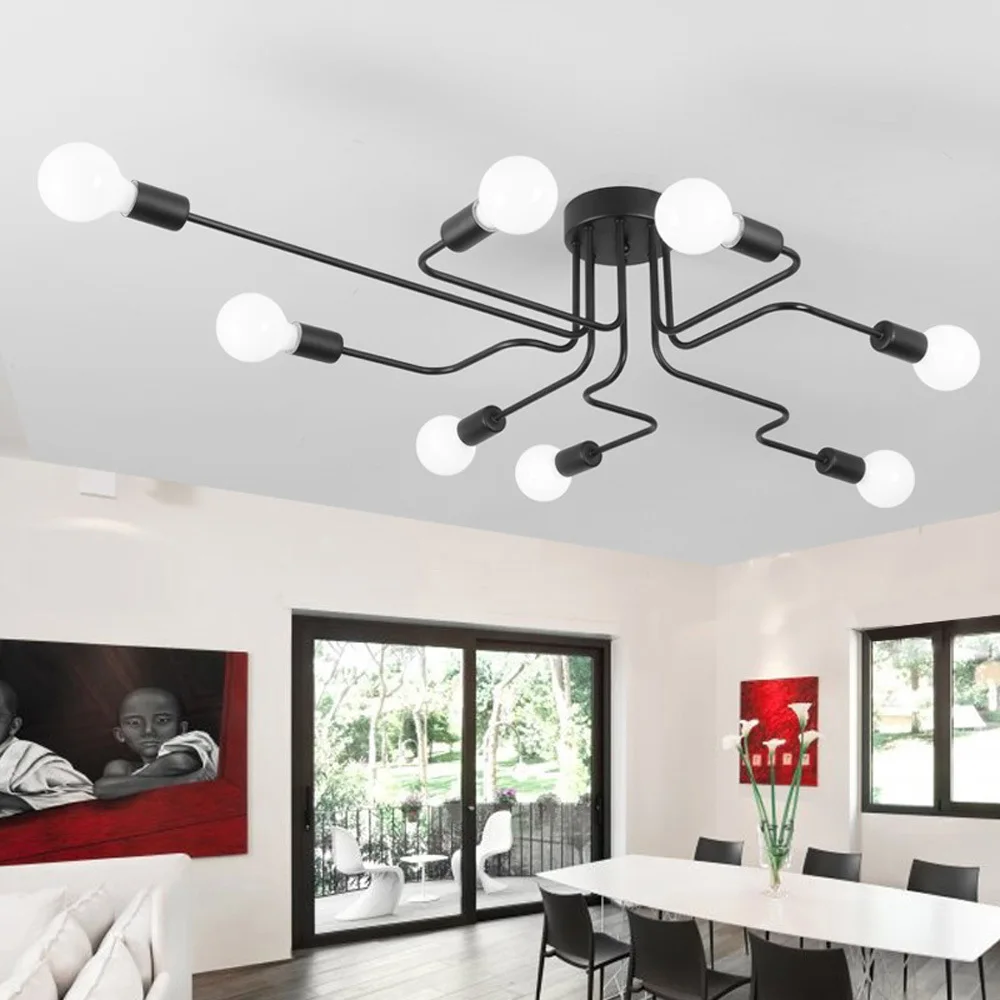 

2023 Vintage Industrial Ceiling Lights Multiple Rod Wrought Iron Nordic Loft Ceiling Lamp for Living Room Decoration Lighting