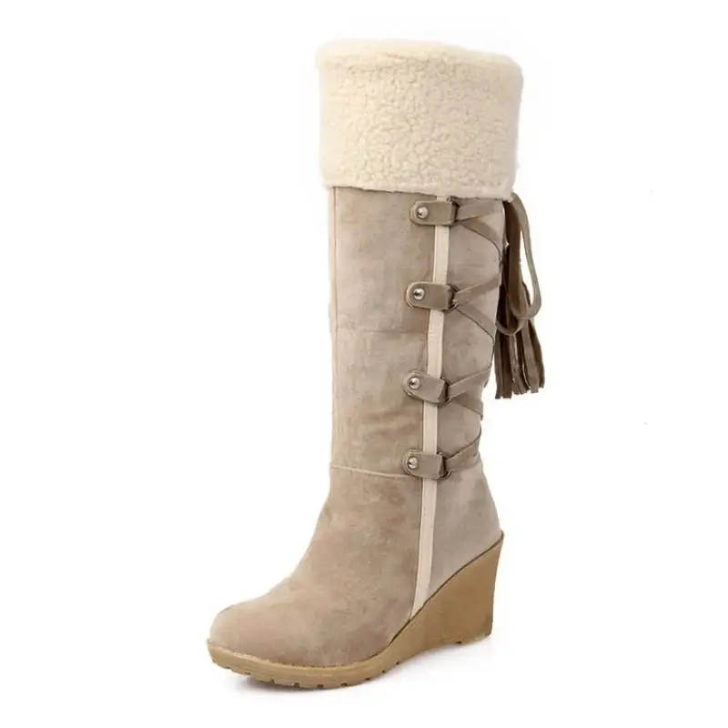

Women's Wedge Boots 2022 New Ladies Boots Back Lace-Up Fringe High Boots Sleeve Keep Warm Winter Snow Shoes