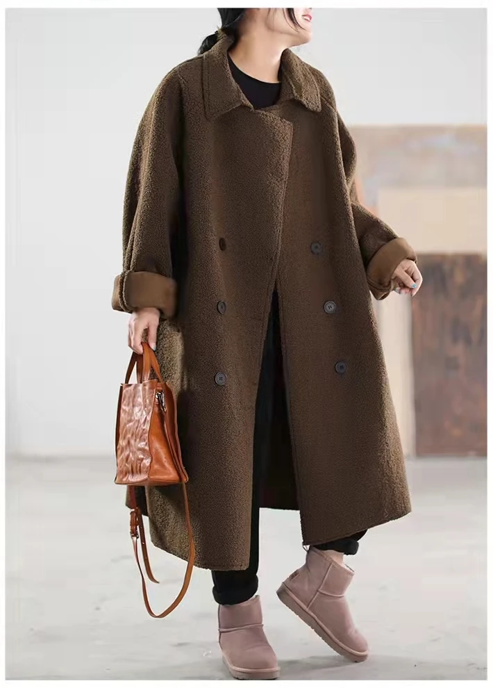 

SuperAen Autumn and Winter New Lamb's Wool Coat Women's Fur Long Coats for Women