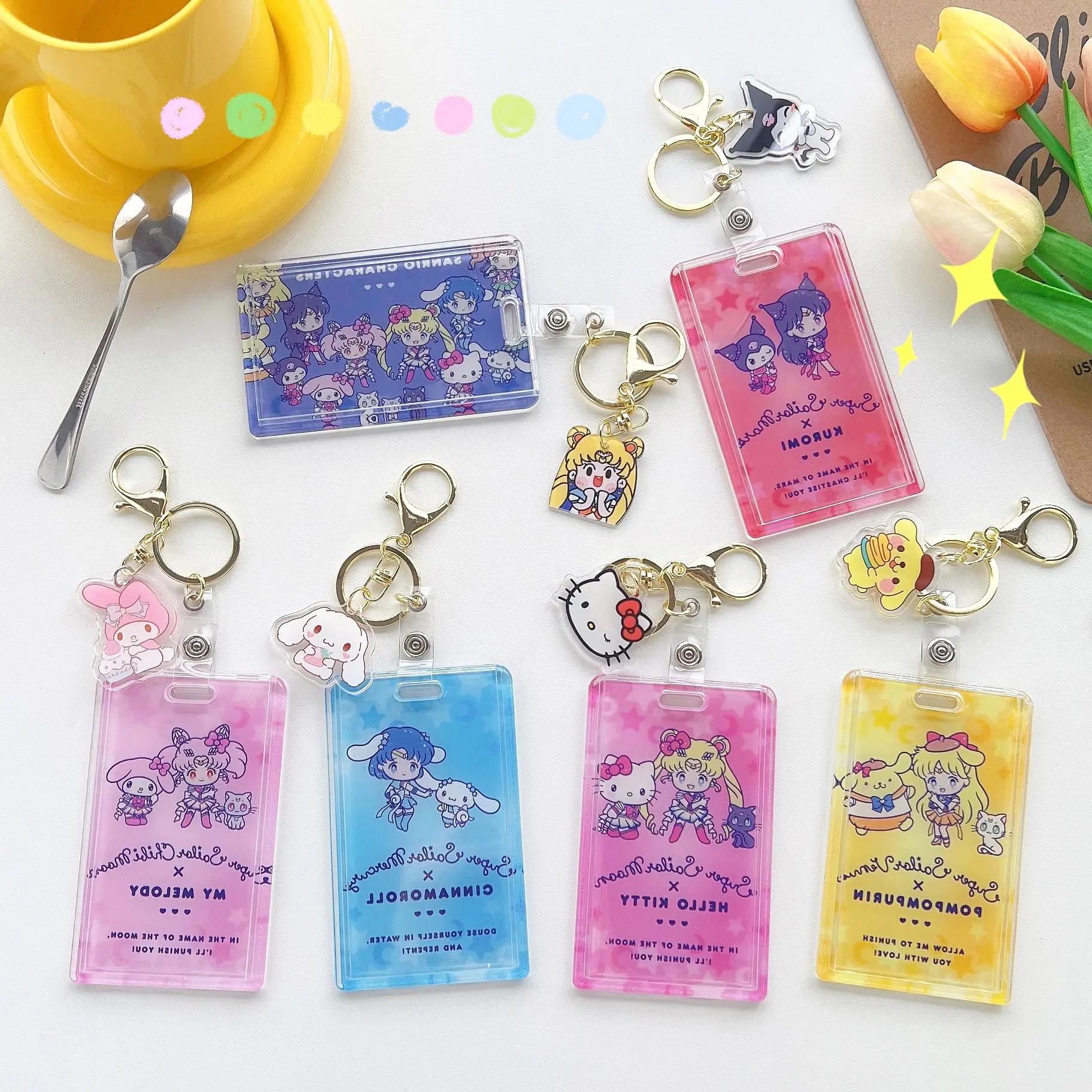 

Cute Sailor Moon Holle Kitty Kuromi Keychain Transparent Campus Bag Girl Id Card Lanyard Rope Holder Lariat Neck Strap Keyring