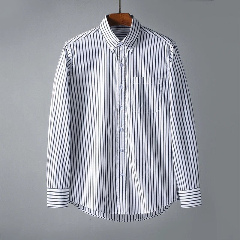 

TB THOM Shirts High Quality Vertical Striped Pure Cotton Oxford Men's Clothings Fashion Brand Business Long Sleeve TB Blouse