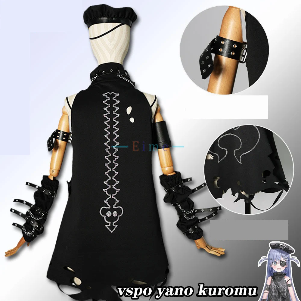 Фото Костюм для косплея Vtuber VSPO Yano Kuromu, женское черное готическое платье с шляпой, костюм для ролевых игр, униформа на Хэллоуин, на заказ №4