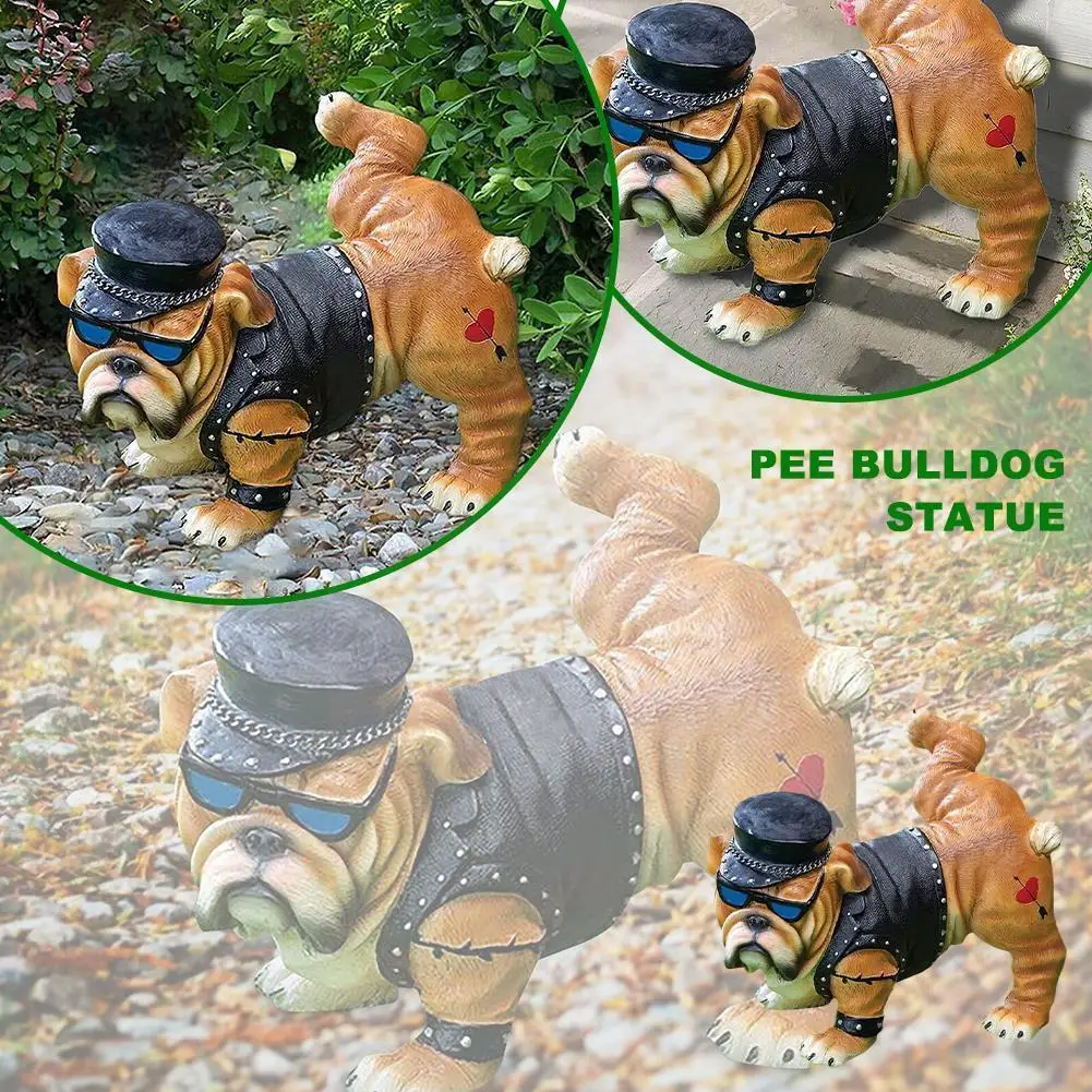 

New Tough Guy Bulldog Peeing Dog Statue With Sunglasses Nordic Animals Decoration Garden Funny Creative Gnome 2022 Scul H4X5