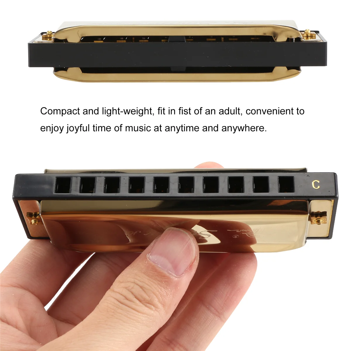 Губная гармошка Swan с 10 отверстиями Key of C GOLDEN футляром Blues Harp Metal Steel НОВИНКА