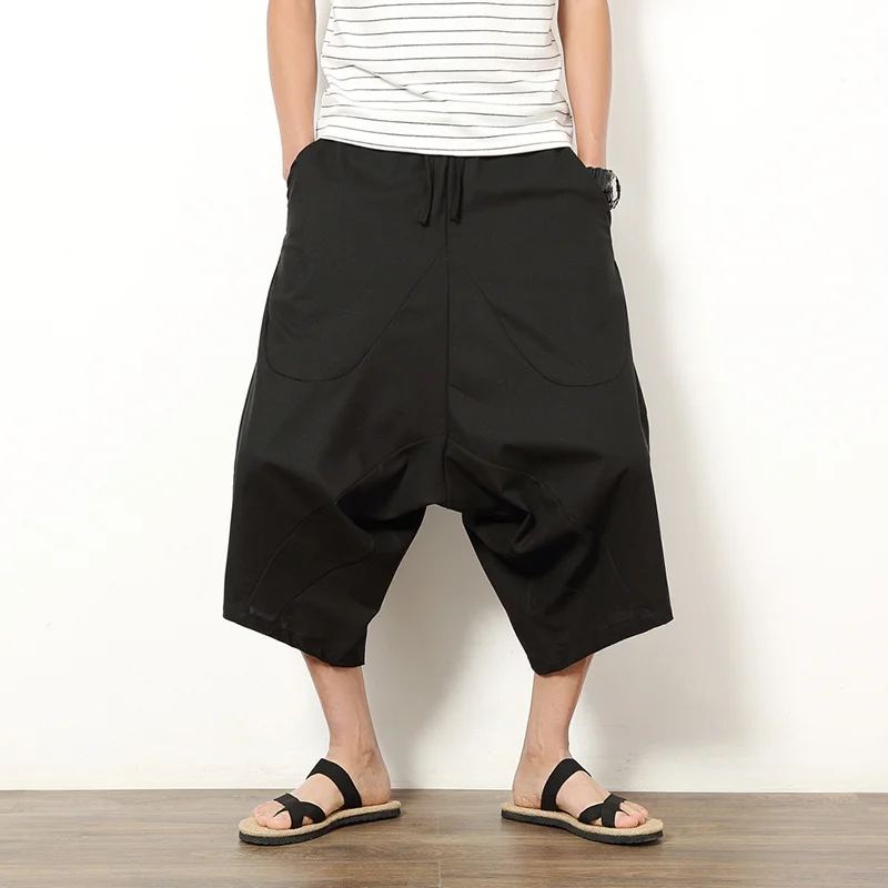 

Cotton Baggy Cross Pants Men Crotch Hip Hop Bloomers Pants Men's Calf-Length Harem Pants Korean Streetwear Trousers Man